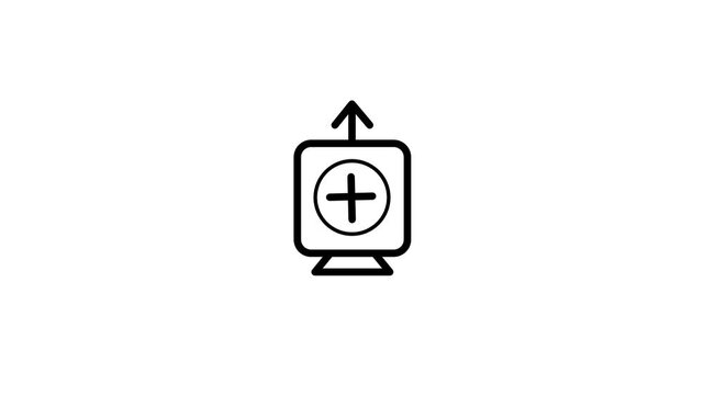 Computer monitor icon with upload arrow and cross mark symbolizing failed file transfer, device upload error, offline connection and data sync problem