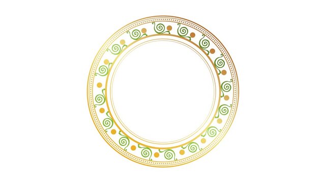 Green and Gold Vintage Circular Decorative Frame Line Art Animation with Alpha Channel. 2