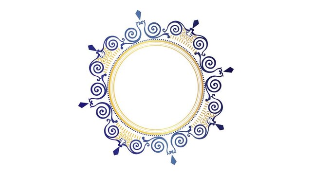 Blue and Gold Vintage Circular Decorative Frame Line Art Animation with Alpha Channel. 1