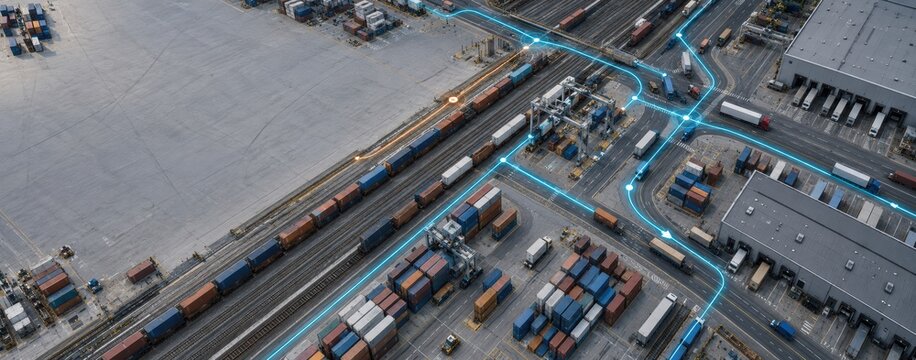Intermodal Freight Hub with AI Transport Routing Network