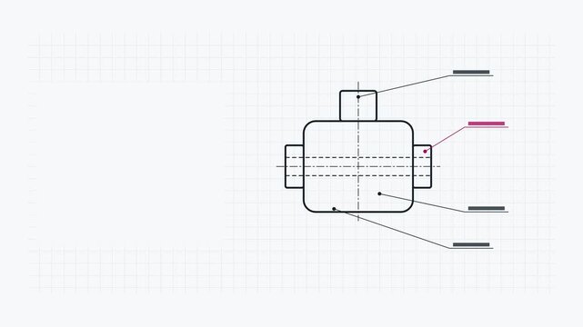 Animated leader lines annotation four shelves drawn as a precise engineering blueprint in purple and violet on a light background. Smooth 4K seamless loop with self drawing lines and room for text. Wi