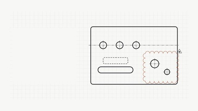 Seamless 4K looping technical drawing animation: revision cloud marking changed area. Clean vector line work that builds itself on a light background in orange and amber, with construction grid, centr