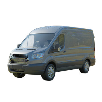 Silver cargo panel van for transport and logistics branding mockup isolated on a transparent background
