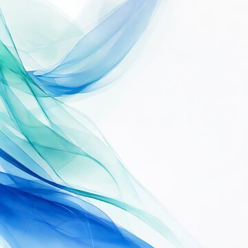 Abstract Transparent Blue And Aqua Wave Ribbons On White Backdrop Background With Copyspace Space