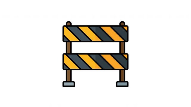 Multiple yellow construction road barriers with hazard stripes alpha channel