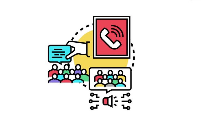 Public view concept showing a centralized call connecting with people, discussions, and a broadcast for audience engagement, opinion sharing, and communication