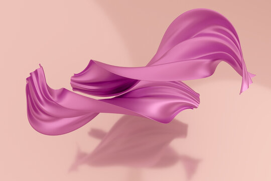 Windblown 3D ribbon of orchid satin with a long shadow