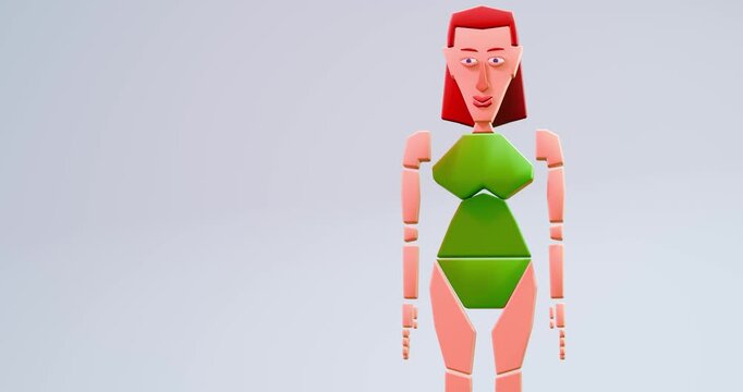 Cartoon human character gestures on white background. 3d render video.