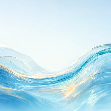 Abstract Elegant Background With Sunlit Azure Ocean Wave Curves And Soft Luminous Golden Reflections