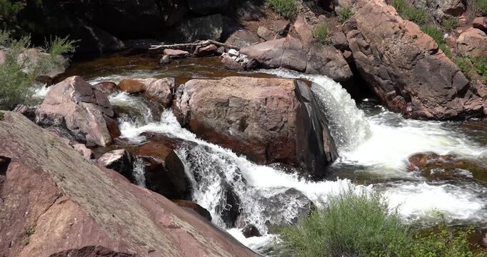 Waterfall on South Boulder Creek in Eldorado Canyon State Park, Colorado, close up