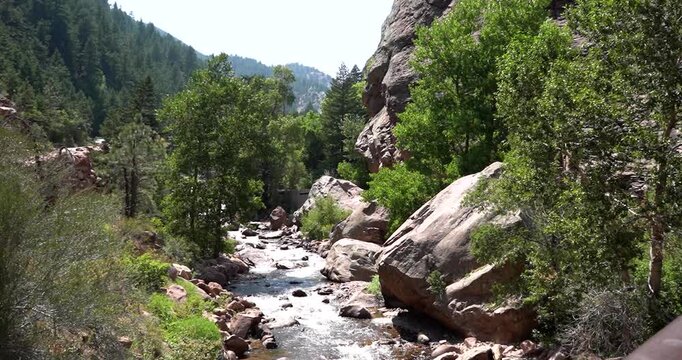 River and rock formations on a sunny day in Eldorado Canyon State Park, Colorado