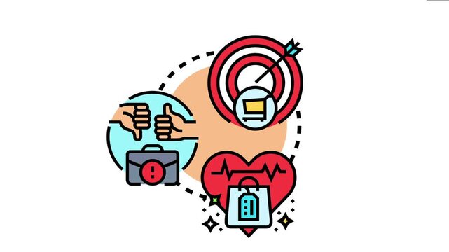 Illustrated concept of purchase intent account targeting showing an arrow hitting a shopping cart on a target, identifying qualified leads with positive feedback