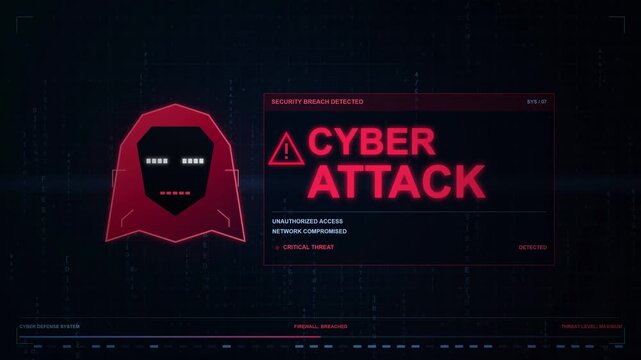 Hacking Animation on Computer Monitor Screen, Cyber Attack Simulation, Hacker Activity, Green Terminal Code, Digital Data Breach, Cybersecurity Threat