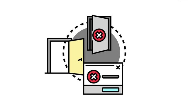 Illustration portraying multiple door choices with some leading to dead ends, symbolizing challenges in finding the correct exit, solution, or escape strategy from a complex problem