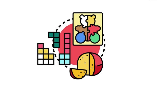 Food puzzle concept combining educational play with healthy eating. Featuring a bear shaped jigsaw. Colorful tetromino blocks. And a sliced fruit. balanced nutrition and playful learning