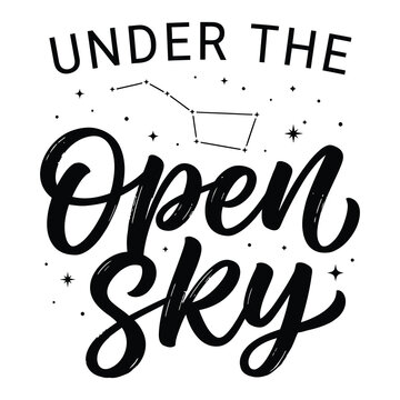 Under the Open Sky handwritten text with constellation stars