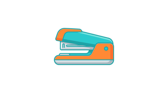 Modern stapler flat vector illustration sleek orange cyan two-tone office supply icon
