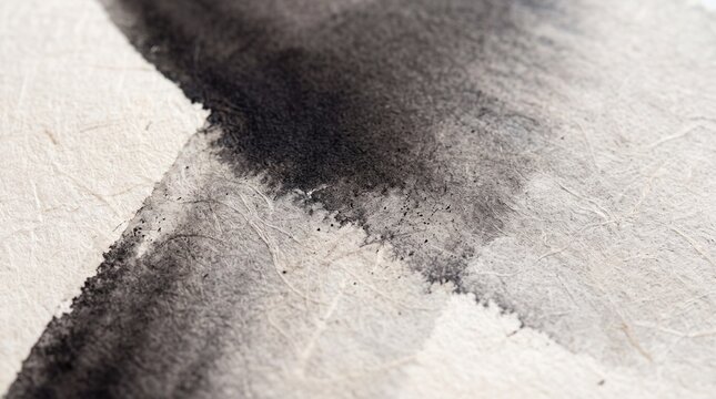 Black Ink Brush Stroke on Textured Handmade Rice Paper