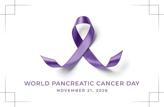 World pancreatic cancer day purple ribbon realistic photograph with awareness medical cause disease support health campaign charity silk event research