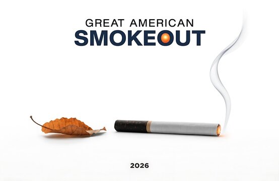Great american smokeout campaign design with cigarette and ash pile on white background nicotine cessation awareness addiction typography wellness prevention