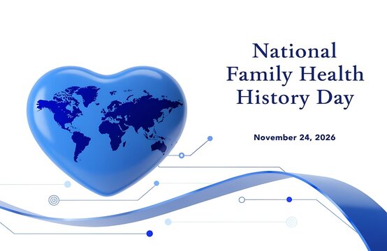 Blue heart shape featuring world map for national family health history day medical awareness healthcare conceptual genetics anniversary wellness background illustration minimalist abstract