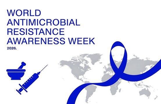 Global antimicrobial resistance awareness week graphic with medical tools world map medicine antibiotic healthcare prevention pharmaceutical treatment