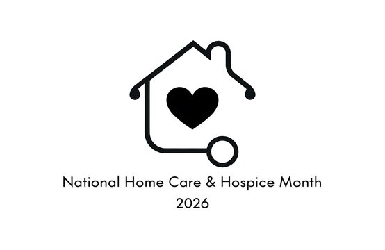 National home care and hospice month icon with heart and stethoscope awareness black white line art healthcare caregiving clinical services monochrome minimalist medicine