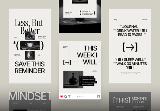 Minimalist Mindset and Productivity Social Media Templates