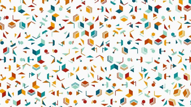 Isometric shapes scatter across a clean white surface in a colorful 3D render with retro teal and orange accents, conveying creative optimism and playful structure for explainer videos