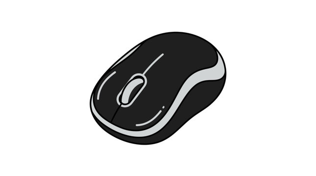 Minimalist black wireless computer mouse with scroll wheel on white background