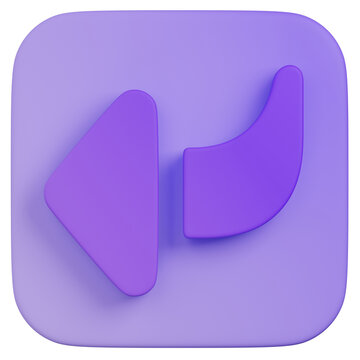 3D render Purple Arrow Pointer Isolated, undo option icon  