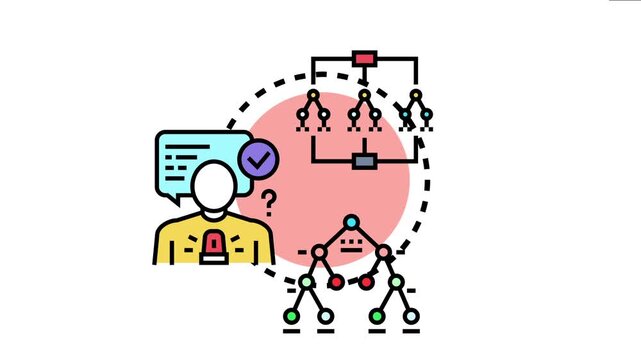 Person confronting a complex problem, analyzing multiple options and a decision tree to choose a path, reflecting the intricate process of random or uncertain selection