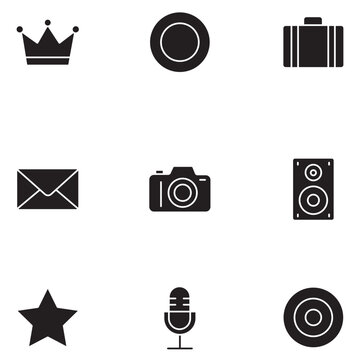 Minimalist Black Solid Icon Set, Vector Glyph User Interface Symbols, Modern Web Design Elements
