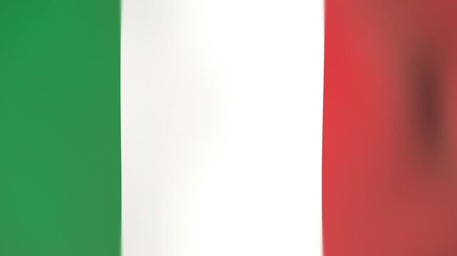 Close-up of the waving flag of Italy, green, white and red vertical tricolour filling the whole frame with soft folds, seamless loop animation