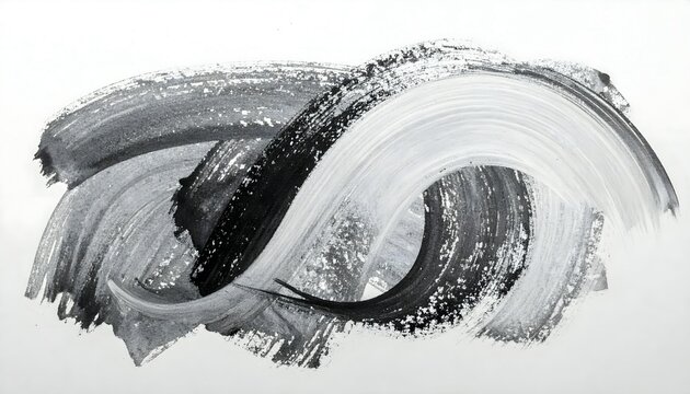 Abstract Black and White Brushstroke Artwork on White Background