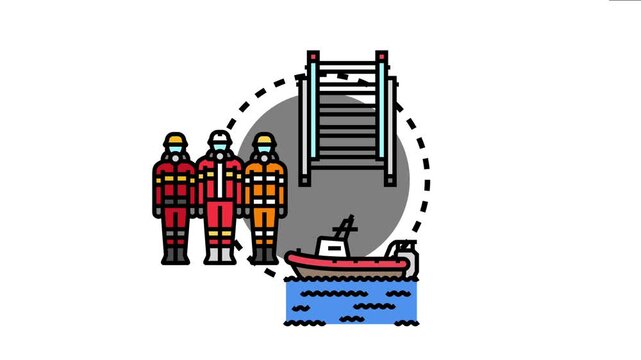 Emergency responders standing on a dock with a rescue boat in water, symbolizing a quick operation for saving lives and providing assistance