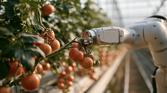 Commercial greenhouse testing robotic harvesting of delicate vine grown tomatoes, agricultural robotics, automated harvesting, horticultural engineering, machine vision, protected