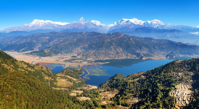 Mount Annapurna range near Pokhara town and Phewa lake