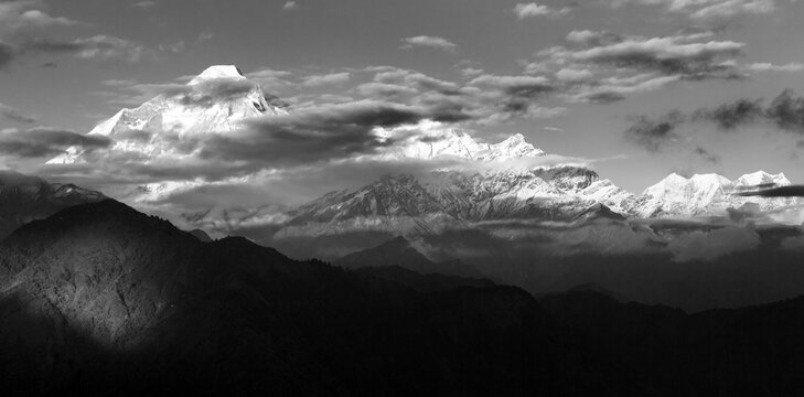 Mount Dhaulagiri black and white Nepal himalaya mountain