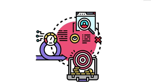Business process icon the journey of identifying a target, defining objectives, executing a strategy, and achieving a successful outcome with financial rewards