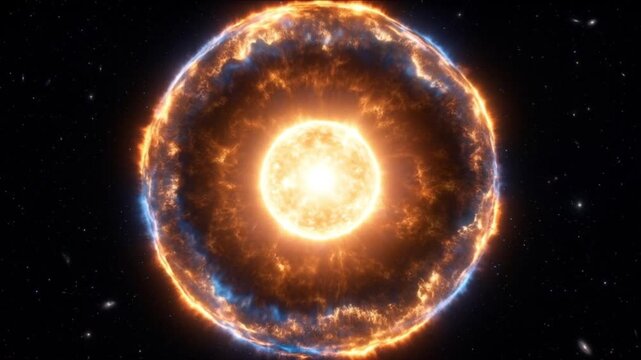 中性子星合体によるキロノバ爆発と重元素の火の玉が宇宙空間で膨張する様子