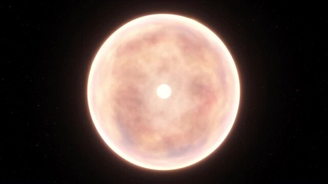 中性子星合体によるキロノバ爆発と重元素の火の玉が宇宙空間で膨張する様子