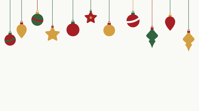Christmas Background festive winter holiday wallpaper design featuring hanging ornaments baubles stars and teardrop shapes on a light textured background Vector