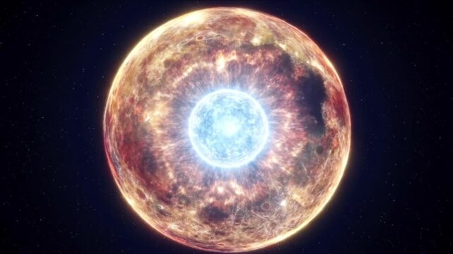 中性子星合体によるキロノバ爆発と重元素の火の玉が宇宙空間で膨張する様子
