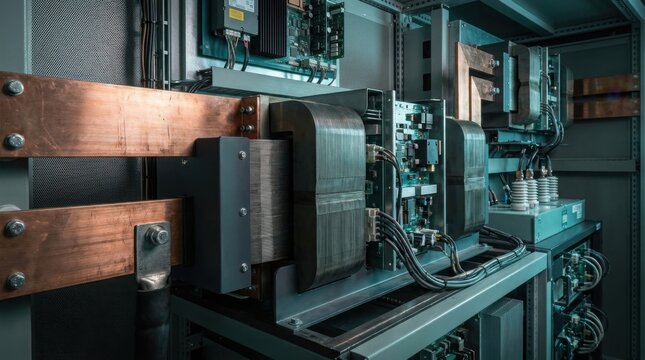 Industrial power electronics module with copper busbars and wiring in control panel