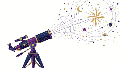 Colorful telescope observing space and planets © MUKTARANI