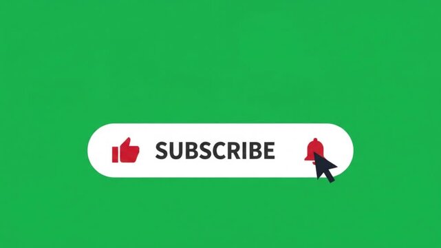 Subscribe button animation on green screen with bell icon