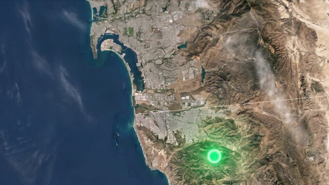 サンディエゴとティフアナの国境上空で光子が移動する衛星観測の様子