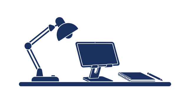 Desk Setup Computer Monitor Office Vector Icon Workplace Workstation