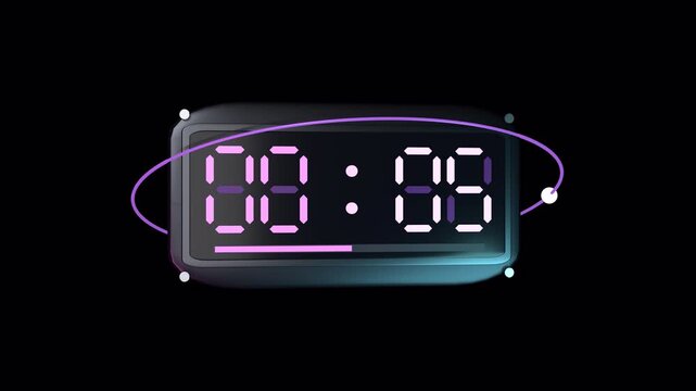 3D Digital Clock 10-Second Countdown Loop With Transparent background